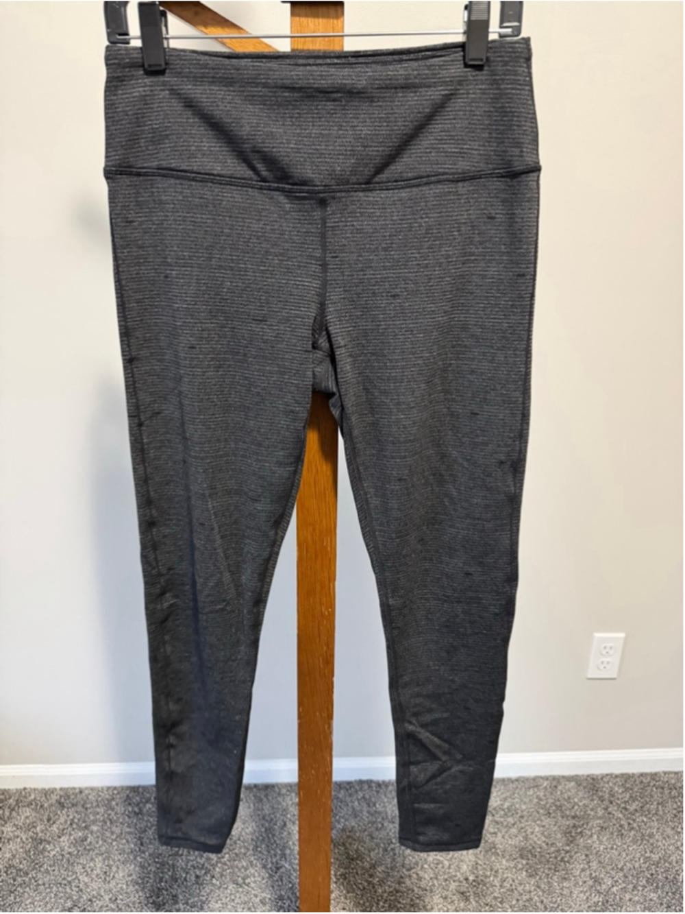 Women's prAna Caraway Leggings Black Gray Patterned Knit Leggings L